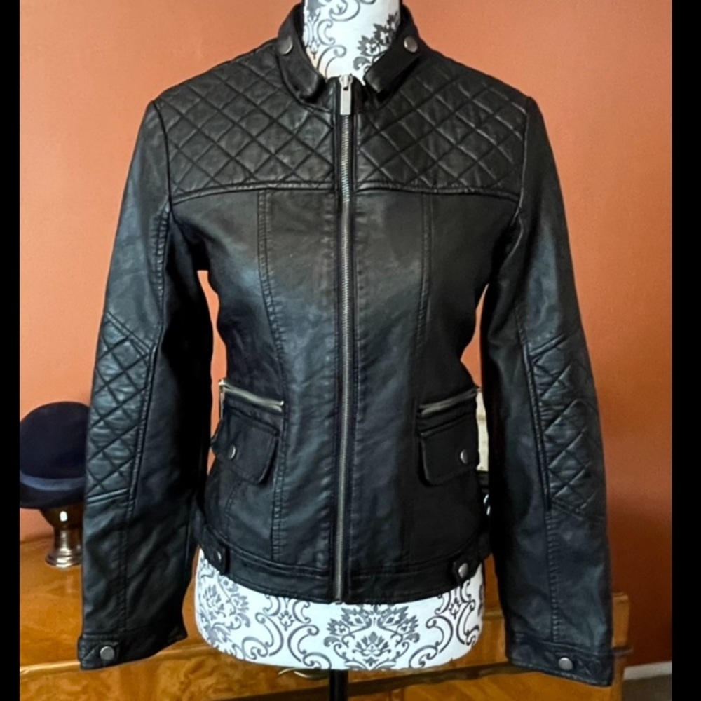 BNCI Black Noir Leather Biker Jacket Size S